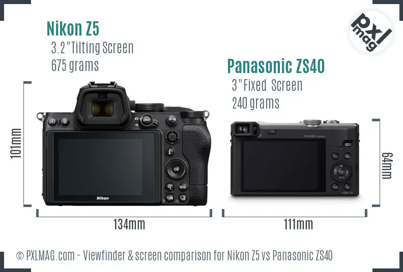 Nikon Z5 vs Panasonic ZS40 Screen and Viewfinder comparison