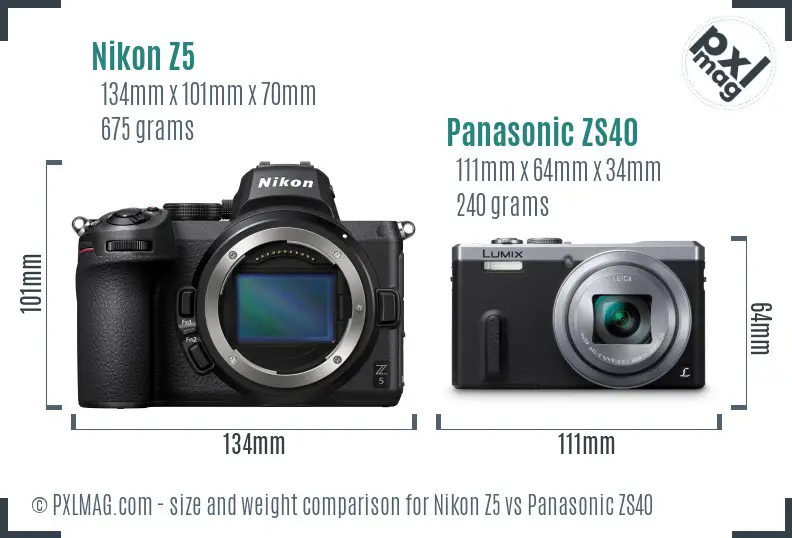 Nikon Z5 vs Panasonic ZS40 size comparison