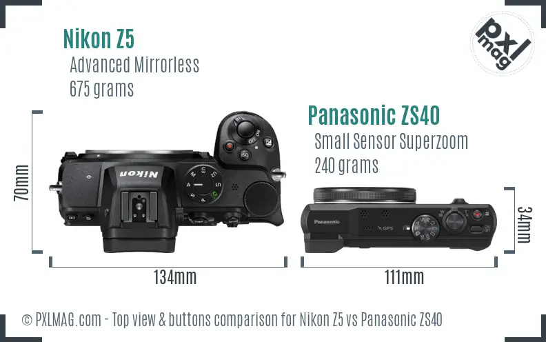 Nikon Z5 vs Panasonic ZS40 top view buttons comparison