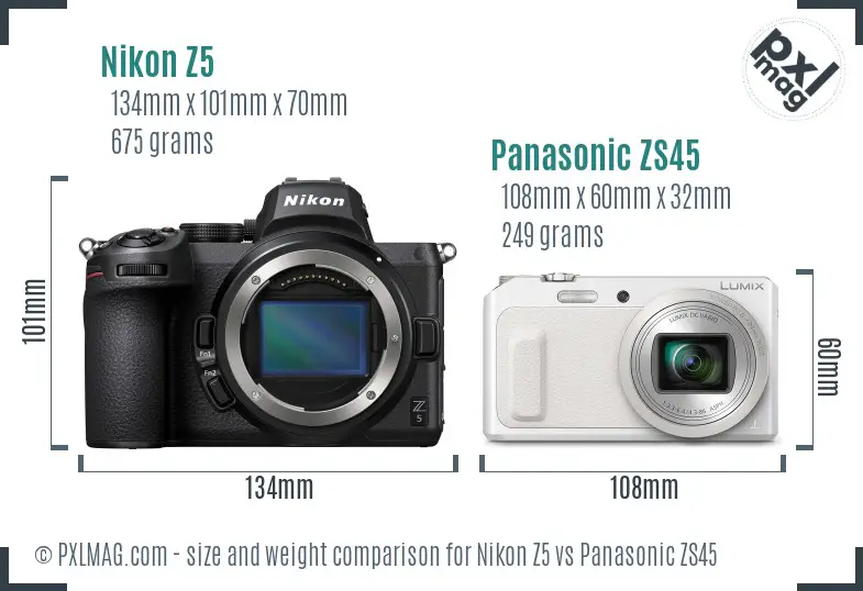 Nikon Z5 vs Panasonic ZS45 size comparison
