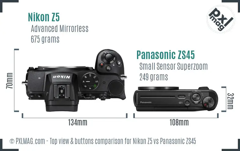 Nikon Z5 vs Panasonic ZS45 top view buttons comparison
