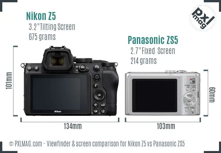 Nikon Z5 vs Panasonic ZS5 Screen and Viewfinder comparison