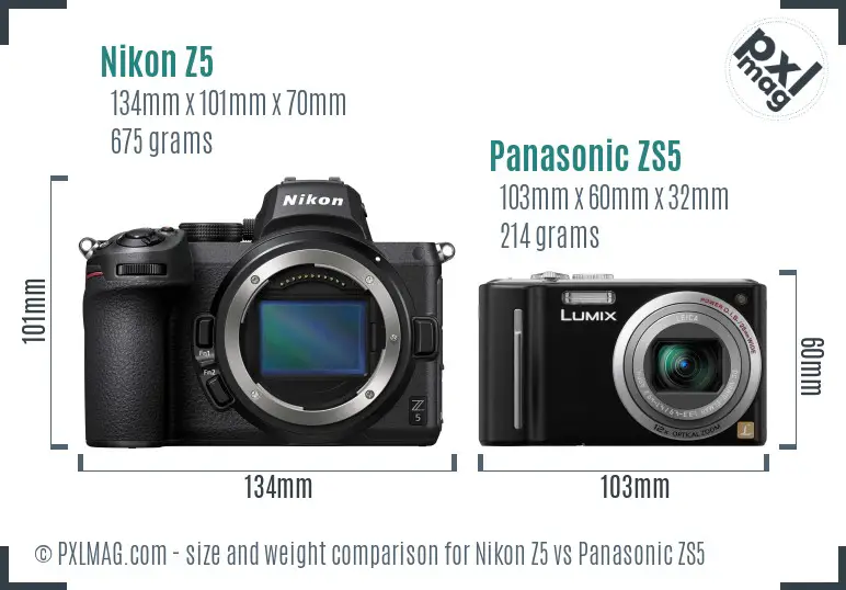 Nikon Z5 vs Panasonic ZS5 size comparison