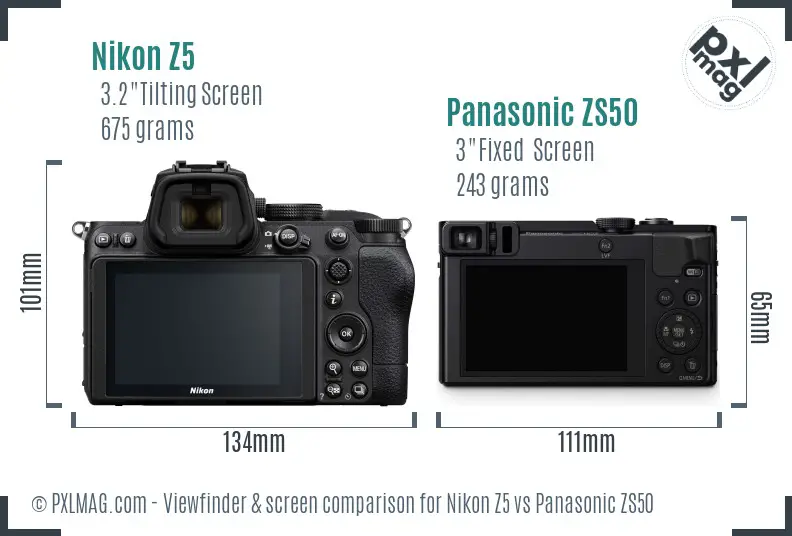 Nikon Z5 vs Panasonic ZS50 Screen and Viewfinder comparison