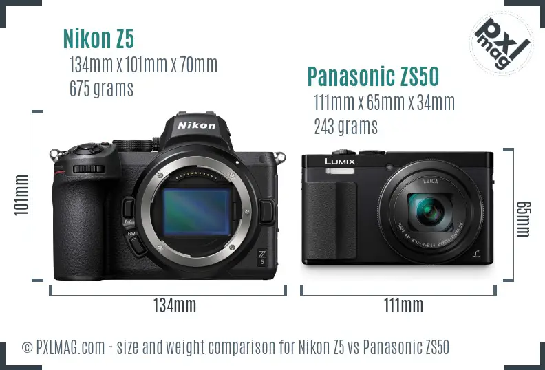 Nikon Z5 vs Panasonic ZS50 size comparison