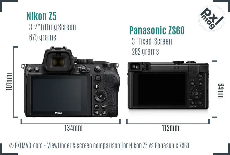 Nikon Z5 vs Panasonic ZS60 Screen and Viewfinder comparison