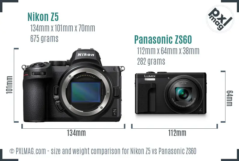 Nikon Z5 vs Panasonic ZS60 size comparison