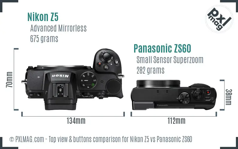 Nikon Z5 vs Panasonic ZS60 top view buttons comparison