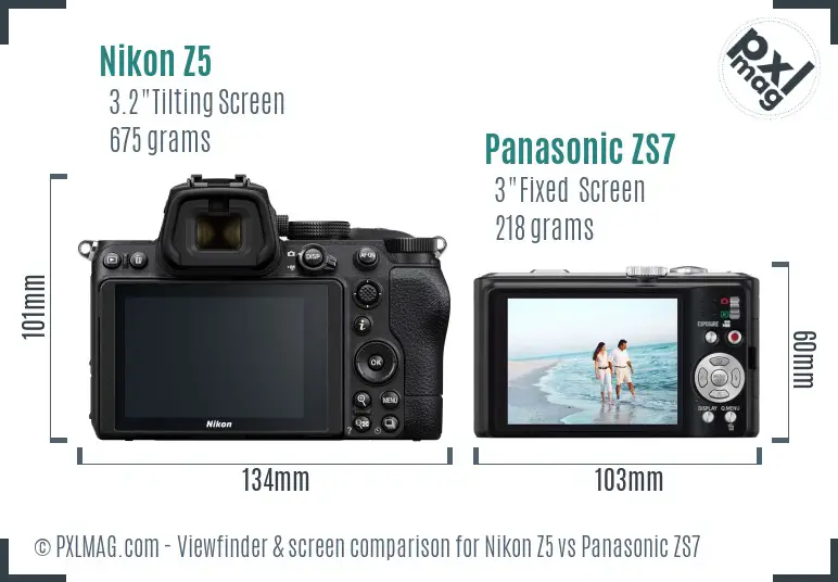 Nikon Z5 vs Panasonic ZS7 Screen and Viewfinder comparison