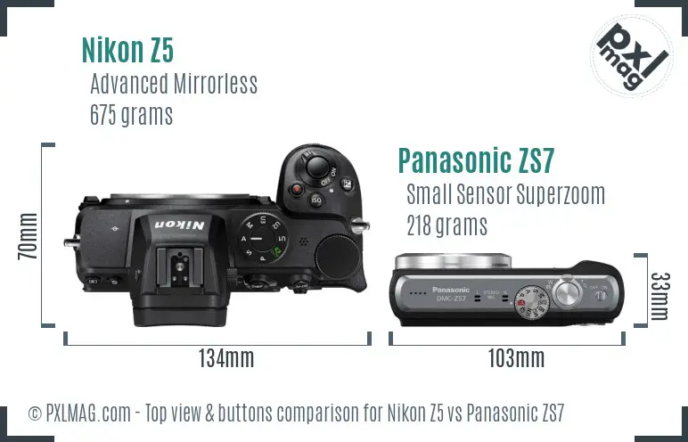 Nikon Z5 vs Panasonic ZS7 top view buttons comparison