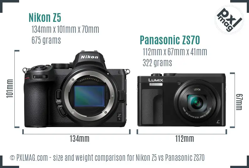 Nikon Z5 vs Panasonic ZS70 size comparison