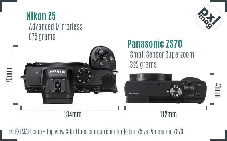 Nikon Z5 vs Panasonic ZS70 top view buttons comparison