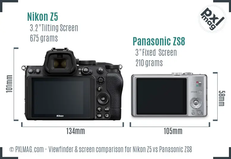 Nikon Z5 vs Panasonic ZS8 Screen and Viewfinder comparison