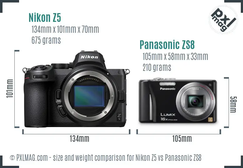 Nikon Z5 vs Panasonic ZS8 size comparison