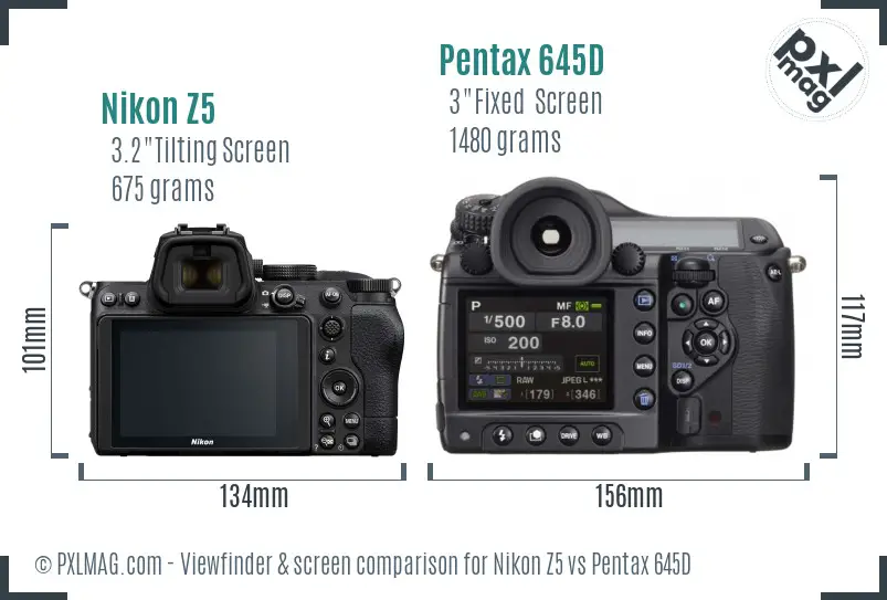 Nikon Z5 vs Pentax 645D Screen and Viewfinder comparison