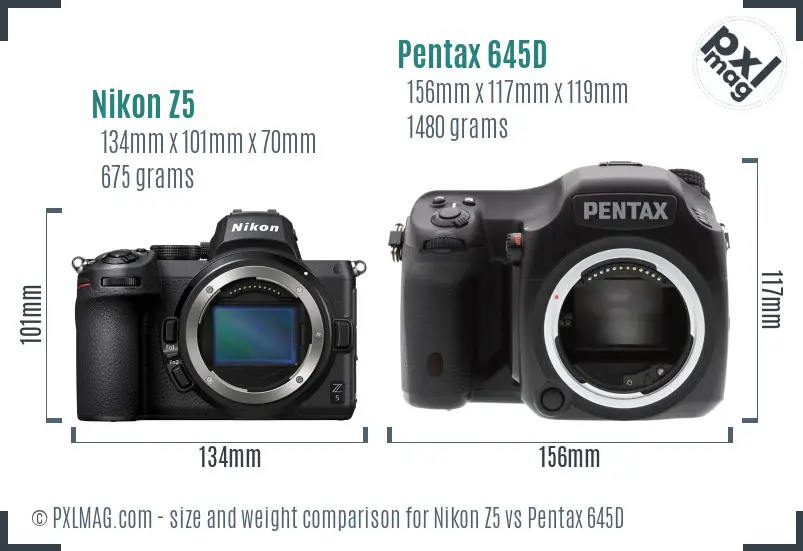 Nikon Z5 vs Pentax 645D size comparison