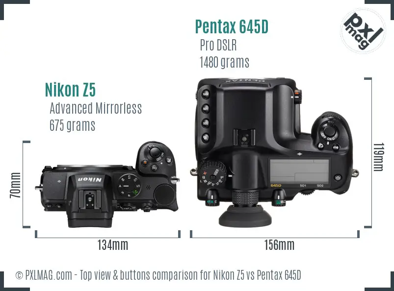 Nikon Z5 vs Pentax 645D top view buttons comparison