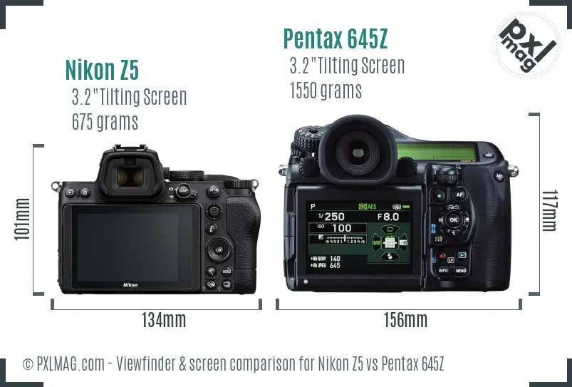Nikon Z5 vs Pentax 645Z Screen and Viewfinder comparison