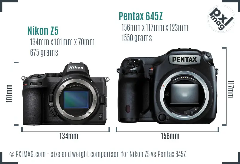 Nikon Z5 vs Pentax 645Z size comparison