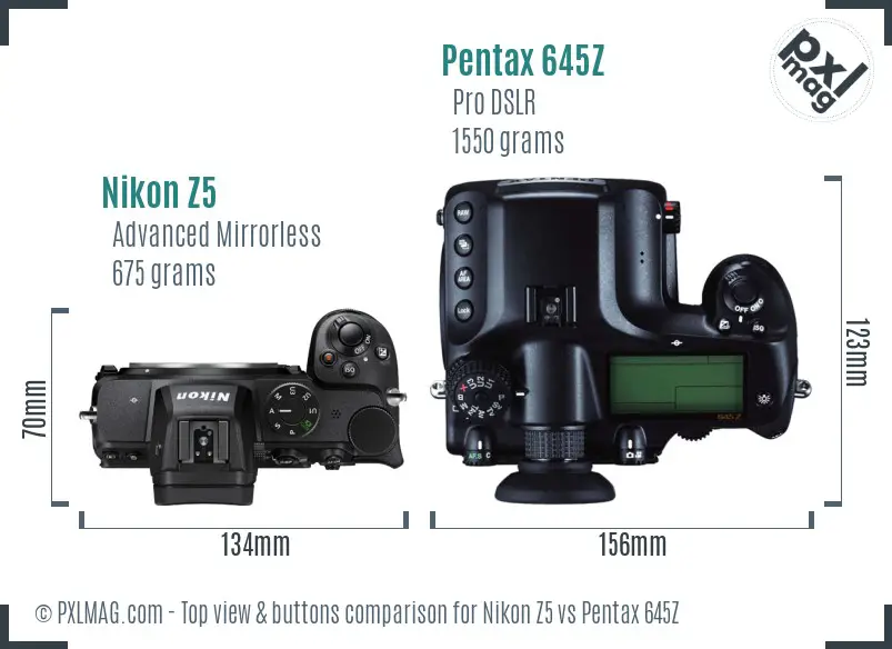 Nikon Z5 vs Pentax 645Z top view buttons comparison