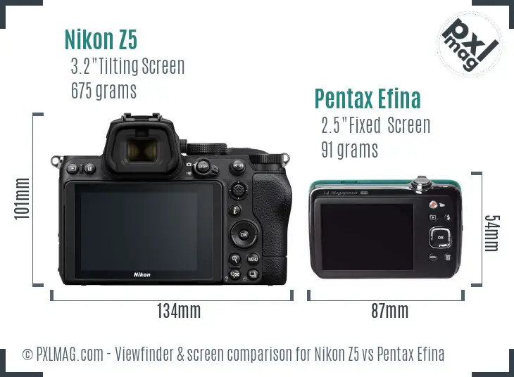 Nikon Z5 vs Pentax Efina Screen and Viewfinder comparison