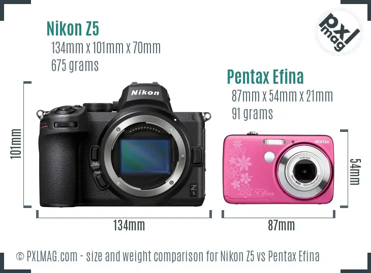 Nikon Z5 vs Pentax Efina size comparison