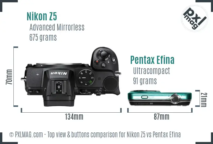 Nikon Z5 vs Pentax Efina top view buttons comparison