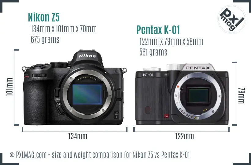Nikon Z5 vs Pentax K-01 size comparison