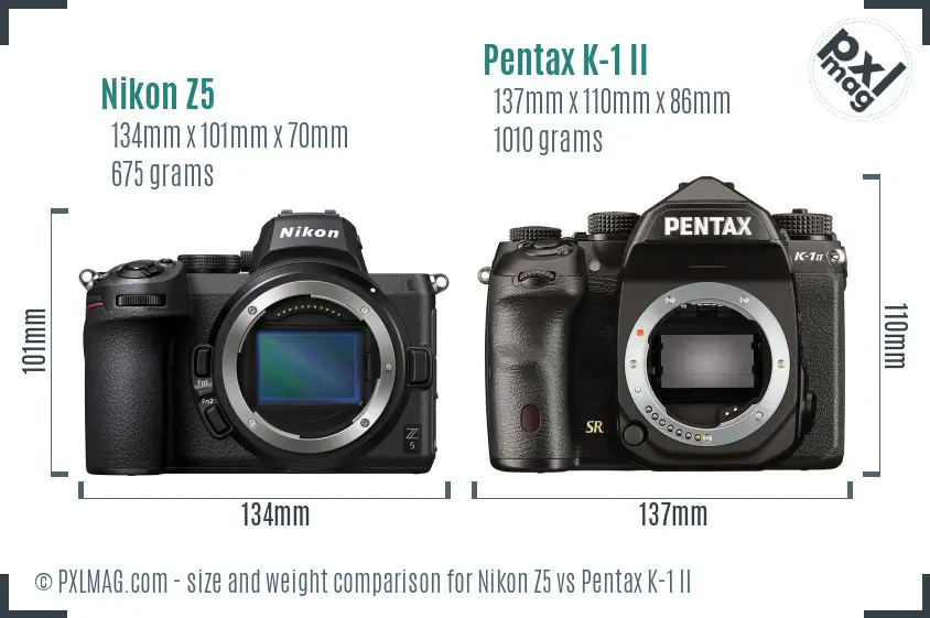 Nikon Z5 vs Pentax K-1 II size comparison