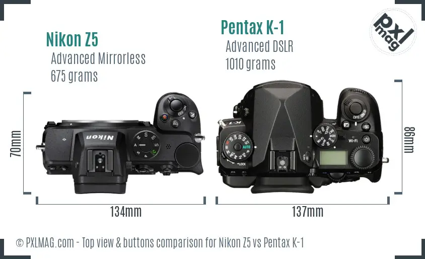 Nikon Z5 vs Pentax K-1 top view buttons comparison