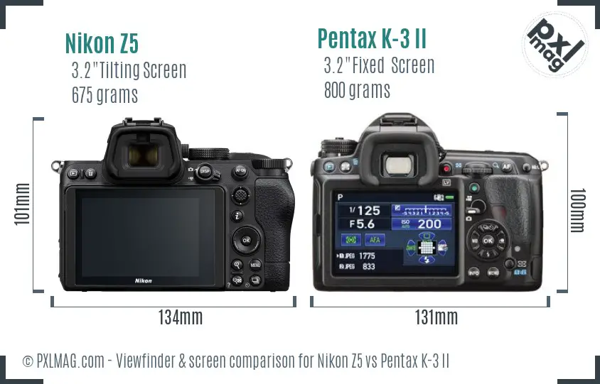 Nikon Z5 vs Pentax K-3 II Screen and Viewfinder comparison