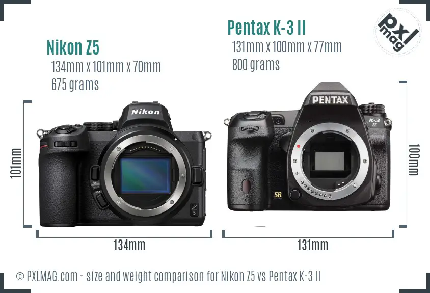 Nikon Z5 vs Pentax K-3 II size comparison