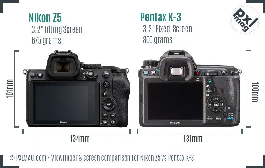 Nikon Z5 vs Pentax K-3 Screen and Viewfinder comparison
