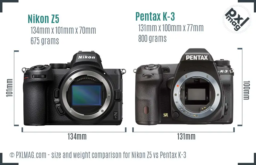 Nikon Z5 vs Pentax K-3 size comparison