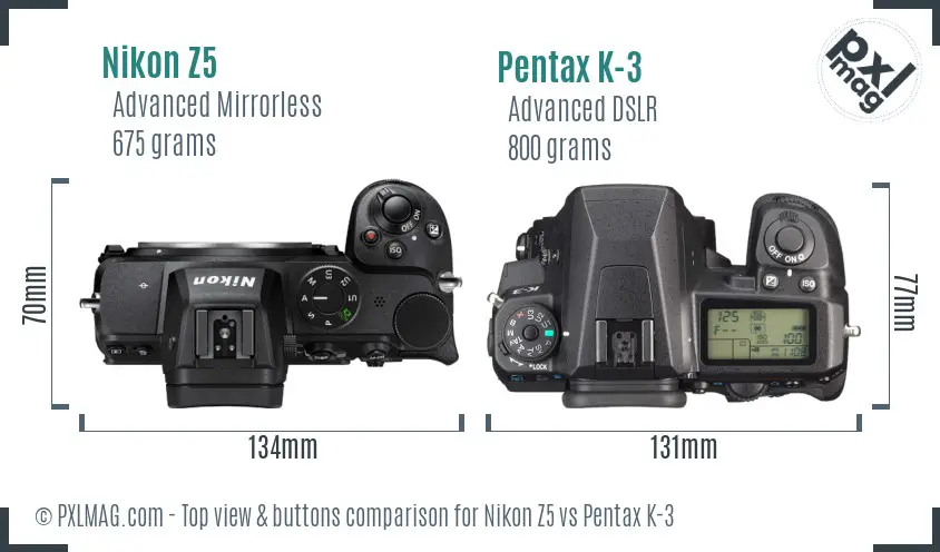 Nikon Z5 vs Pentax K-3 top view buttons comparison