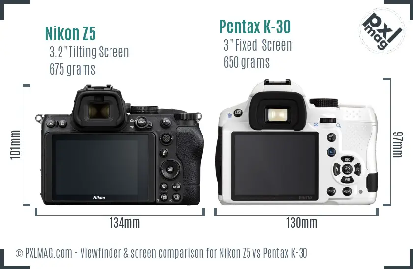 Nikon Z5 vs Pentax K-30 Screen and Viewfinder comparison