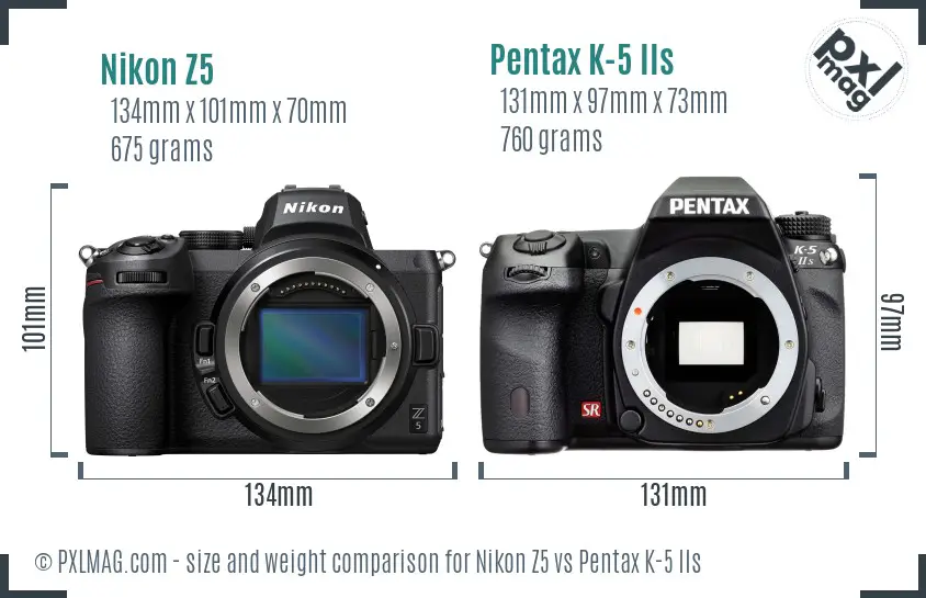 Nikon Z5 vs Pentax K-5 IIs size comparison