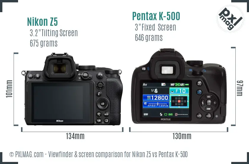 Nikon Z5 vs Pentax K-500 Screen and Viewfinder comparison