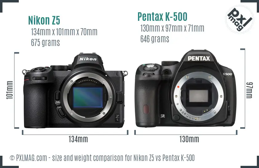 Nikon Z5 vs Pentax K-500 size comparison