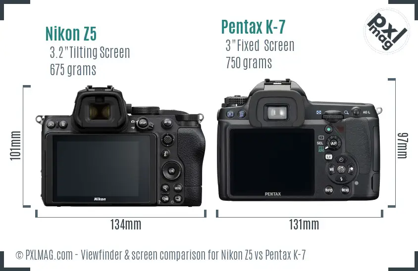 Nikon Z5 vs Pentax K-7 Screen and Viewfinder comparison