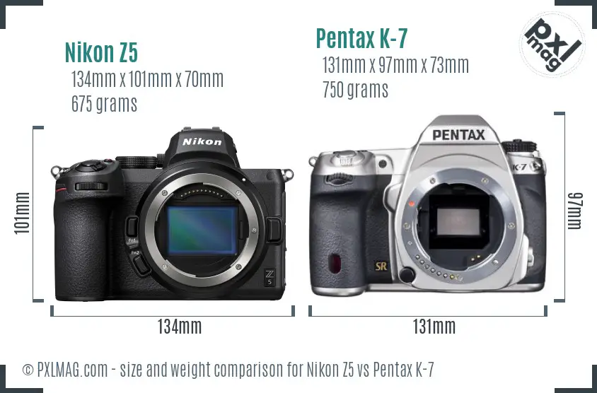 Nikon Z5 vs Pentax K-7 size comparison