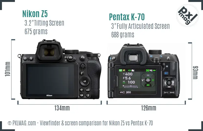 Nikon Z5 vs Pentax K-70 Screen and Viewfinder comparison