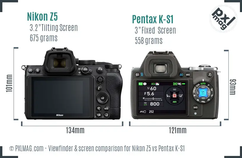 Nikon Z5 vs Pentax K-S1 Screen and Viewfinder comparison
