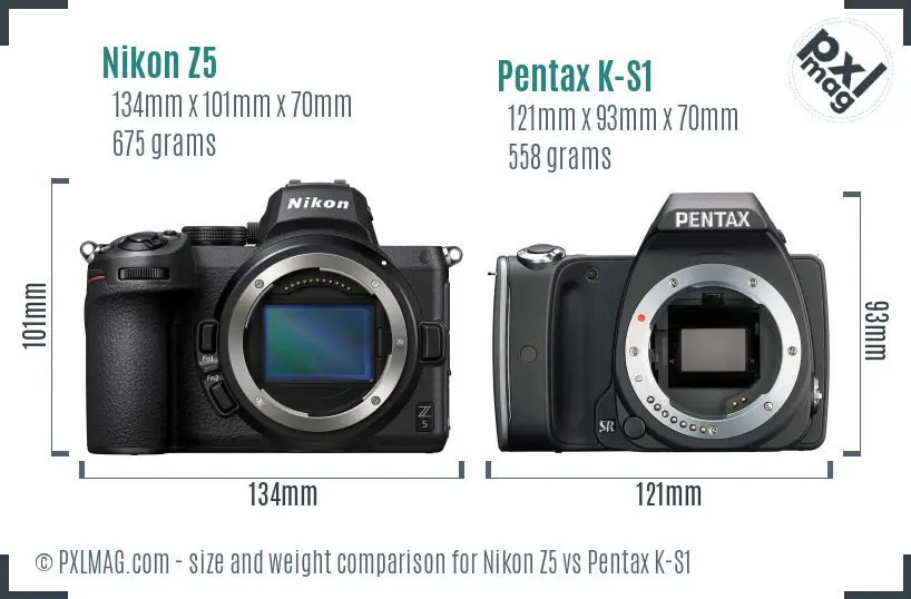 Nikon Z5 vs Pentax K-S1 size comparison