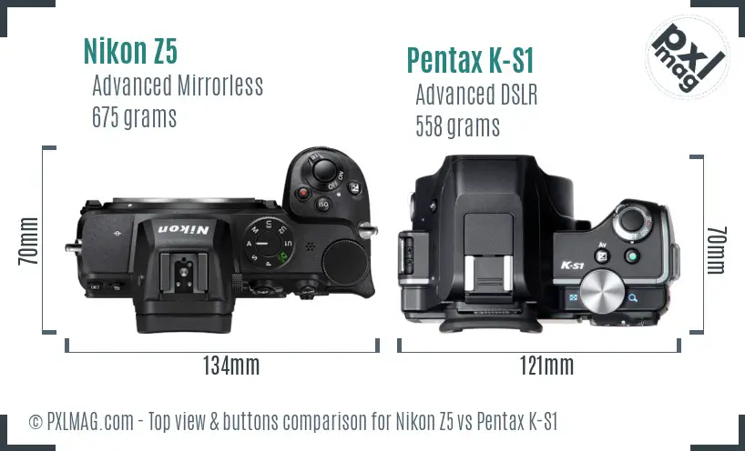 Nikon Z5 vs Pentax K-S1 top view buttons comparison
