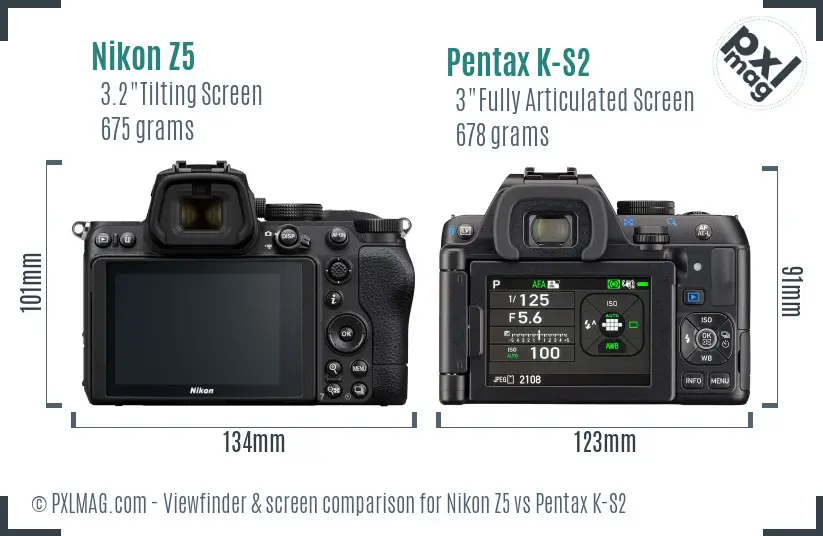 Nikon Z5 vs Pentax K-S2 Screen and Viewfinder comparison