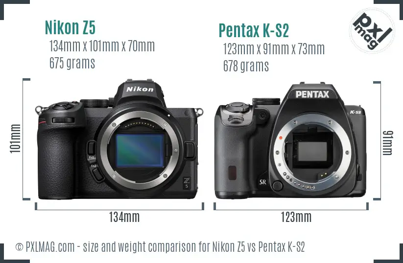 Nikon Z5 vs Pentax K-S2 size comparison