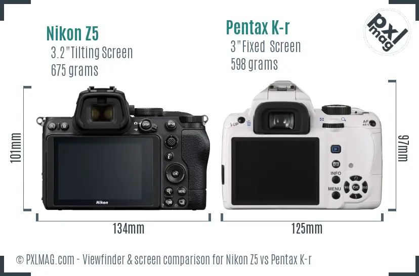 Nikon Z5 vs Pentax K-r Screen and Viewfinder comparison