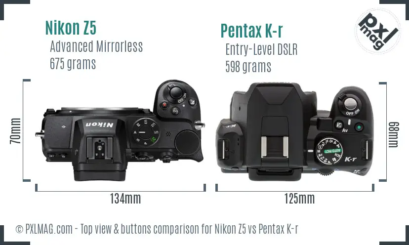 Nikon Z5 vs Pentax K-r top view buttons comparison