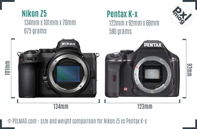 Nikon Z5 vs Pentax K-x size comparison